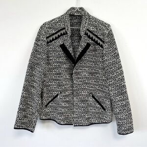 Chico's SIZE 3 Women Black Diamond Tweed Jacket Blazer Classic Workwear Office